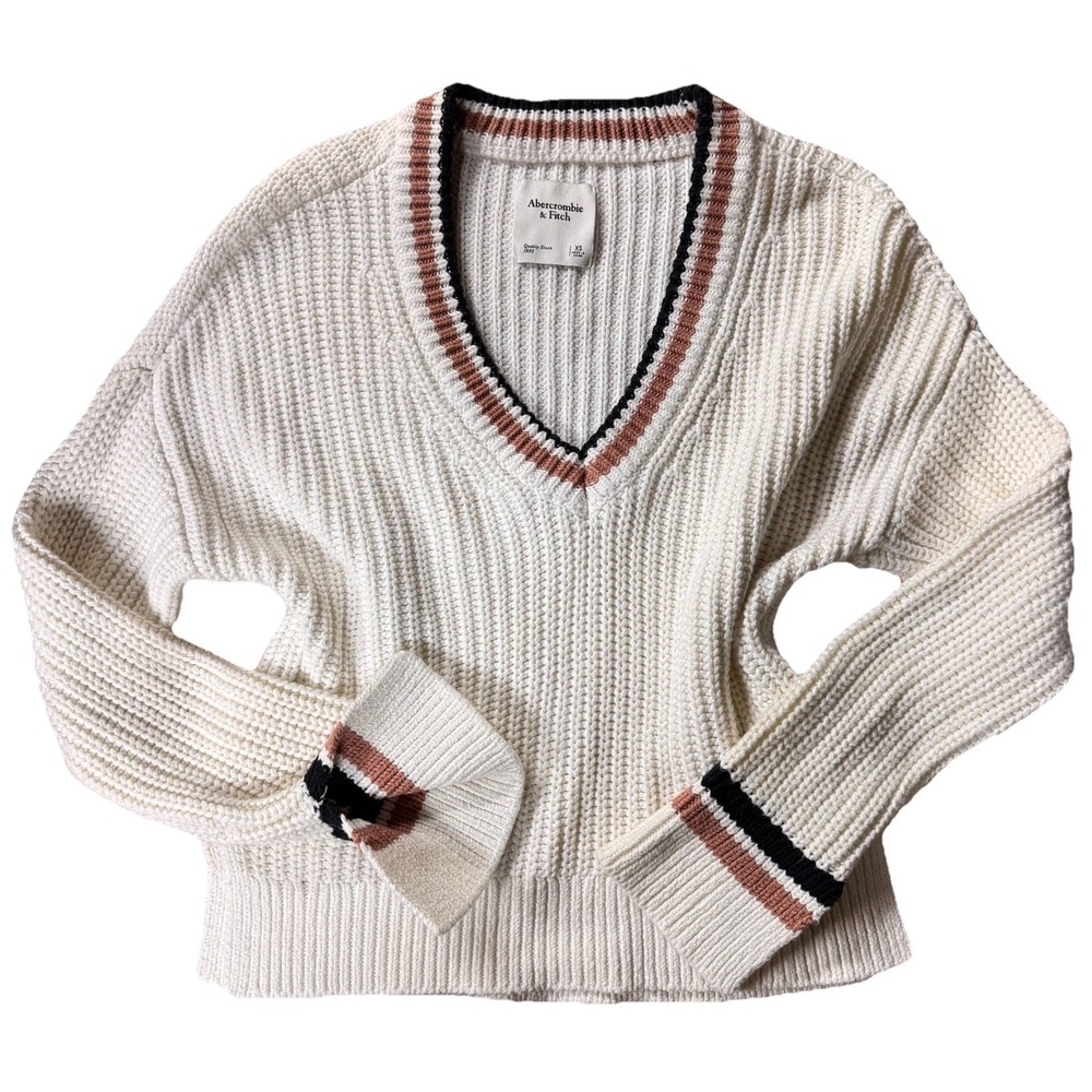 Abercrombie & Fitch Varsity Sweater Extra Small XS Flip Cuff Y2K Crop Cable Knit
